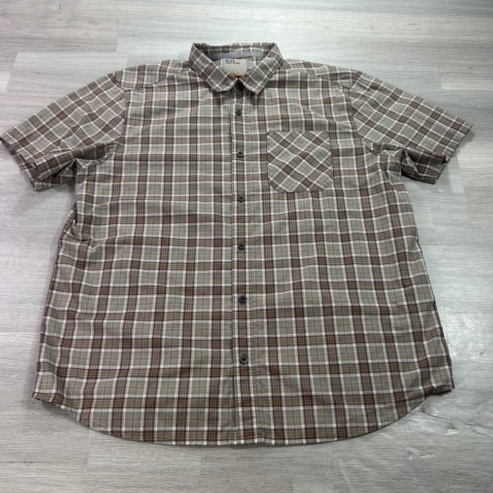 5.11 Tactical Shirt Mens Large Brown Plaid Short Sleeve Button Up 71394